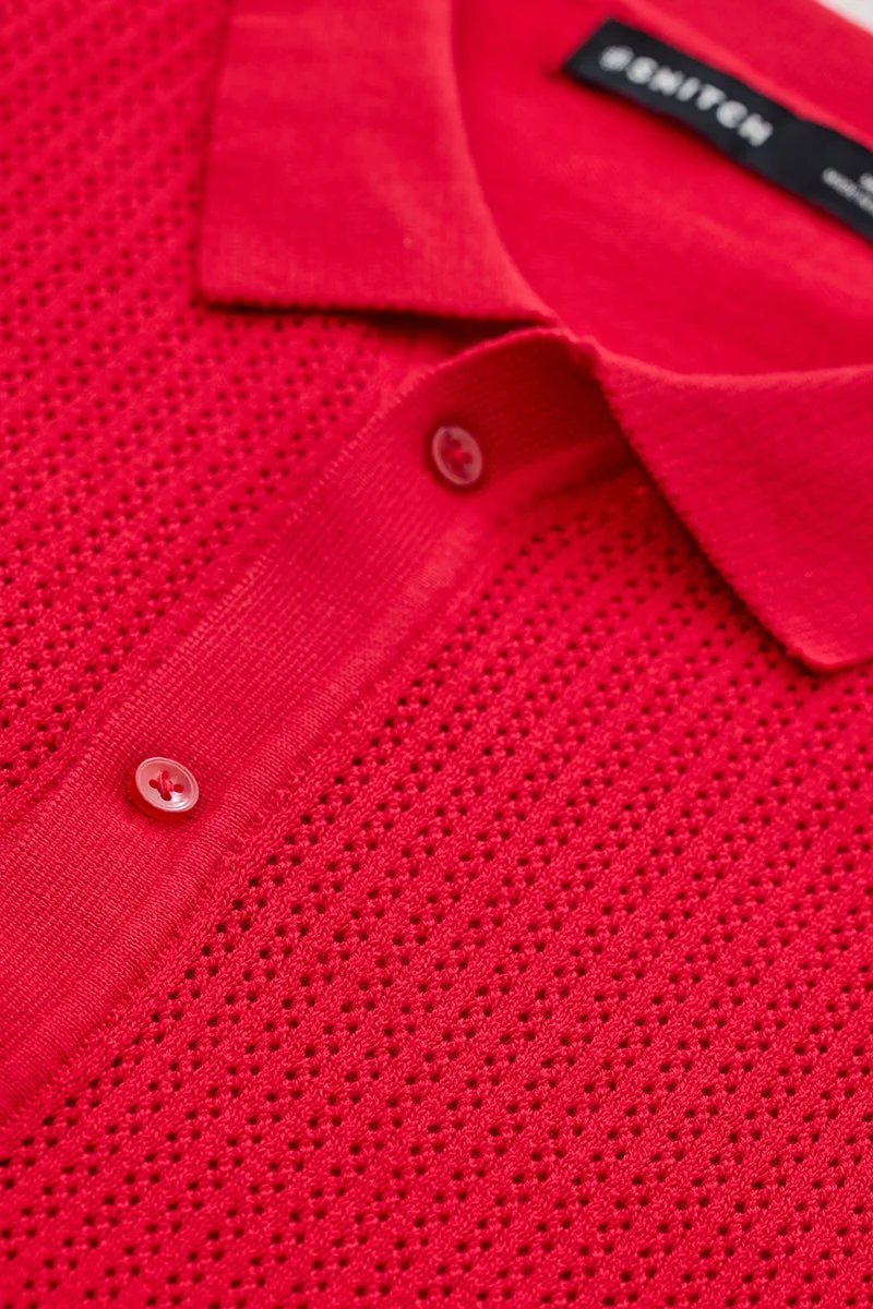 SNITCH تي شيرت محبوك كروشيه أحمر