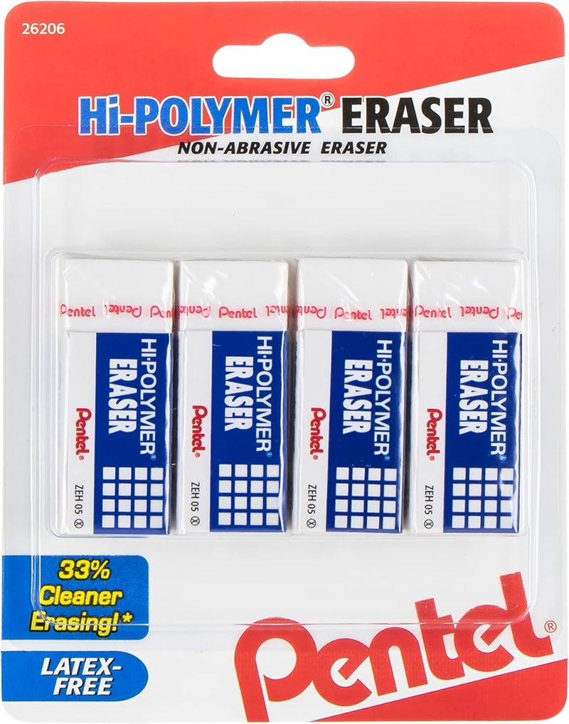 Pentel Hi-Polymer Block Eraser Small White, Pack of 4 (ZEH05BP4) - Image 1