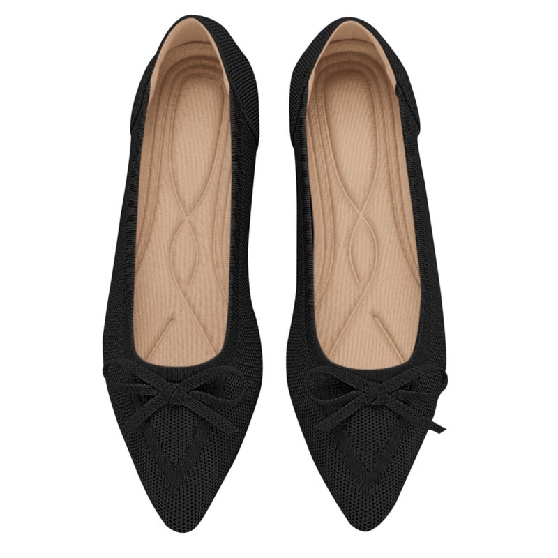 TINGRISE Womens Flats Pointed Toe Bow Knit Ballet Shoes Comfortable Dressy Mesh Slip On Flat Black US65 - Image 2