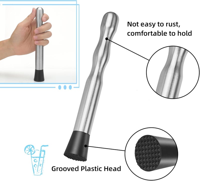 LEGERM 8'' & 12" Stainless Steel Cocktail Muddler & Long Handle Mixing Spoon Set - Professional Bar Tools for Mojitos, Fruit Drinks & Craft Cocktails | Heavy-Duty Stirring & Muddler Kit - Image 5