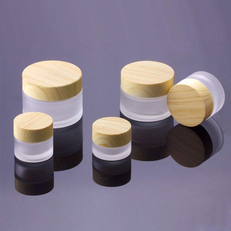 Healthcom 10 Pcs 5 Grams/5 ML Empty Frosted Glass Cream Jars Bottle Vials with Wood Grain Lid Lotion Jars Cosmetic Comtainers Refillable Glass Cream Box Jar Pot for Makeup Lotion Lip Balm Eye Cream - Image 5
