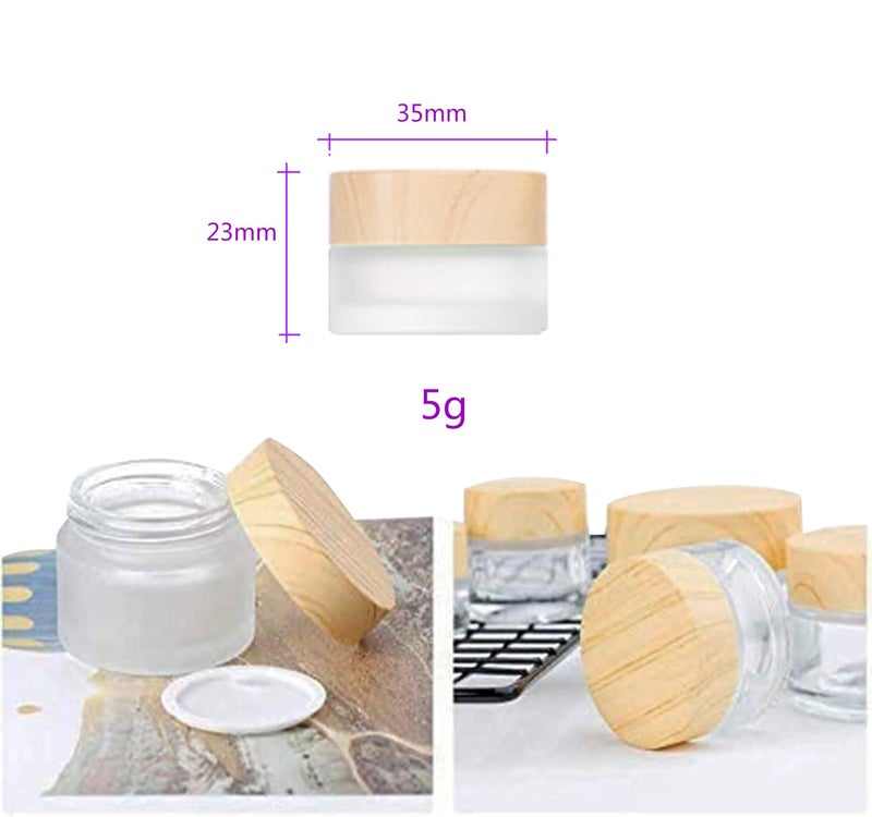 Healthcom 10 Pcs 5 Grams/5 ML Empty Frosted Glass Cream Jars Bottle Vials with Wood Grain Lid Lotion Jars Cosmetic Comtainers Refillable Glass Cream Box Jar Pot for Makeup Lotion Lip Balm Eye Cream - Image 2