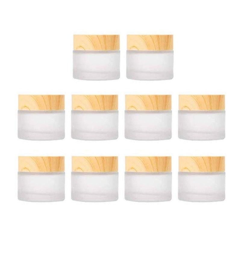 Healthcom 10 Pcs 5 Grams/5 ML Empty Frosted Glass Cream Jars Bottle Vials with Wood Grain Lid Lotion Jars Cosmetic Comtainers Refillable Glass Cream Box Jar Pot for Makeup Lotion Lip Balm Eye Cream - Image 1