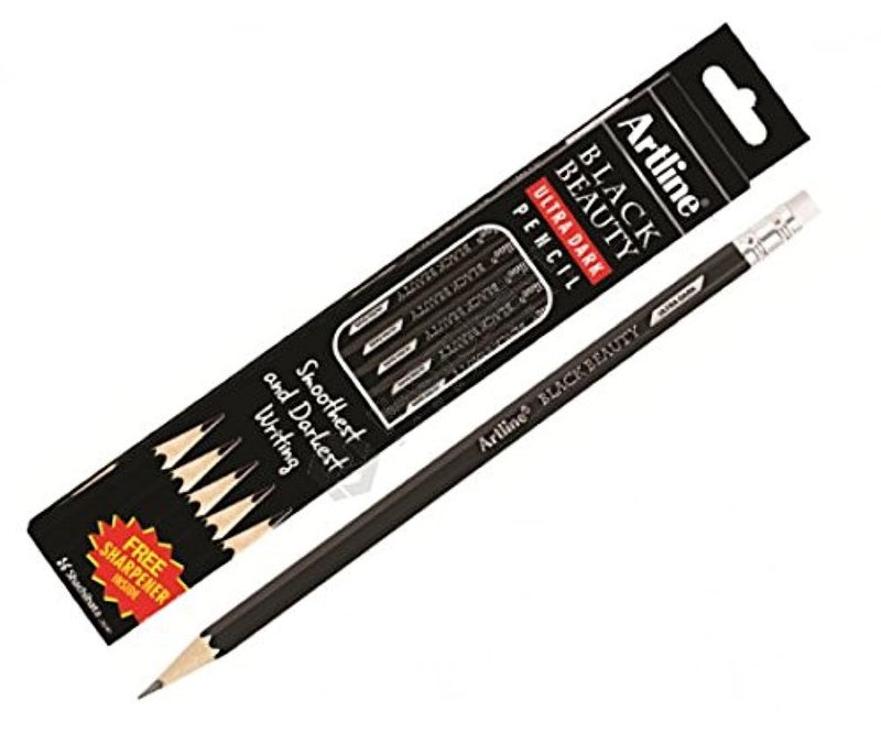Artline Artline Black Beauty Ultra Dark Smooth Writing Pencil Extra Dark Rubber Tip Pencil Lightweight With Comfortable Grip Free Sharpener Inside Set Of 10 x Pack Of 2