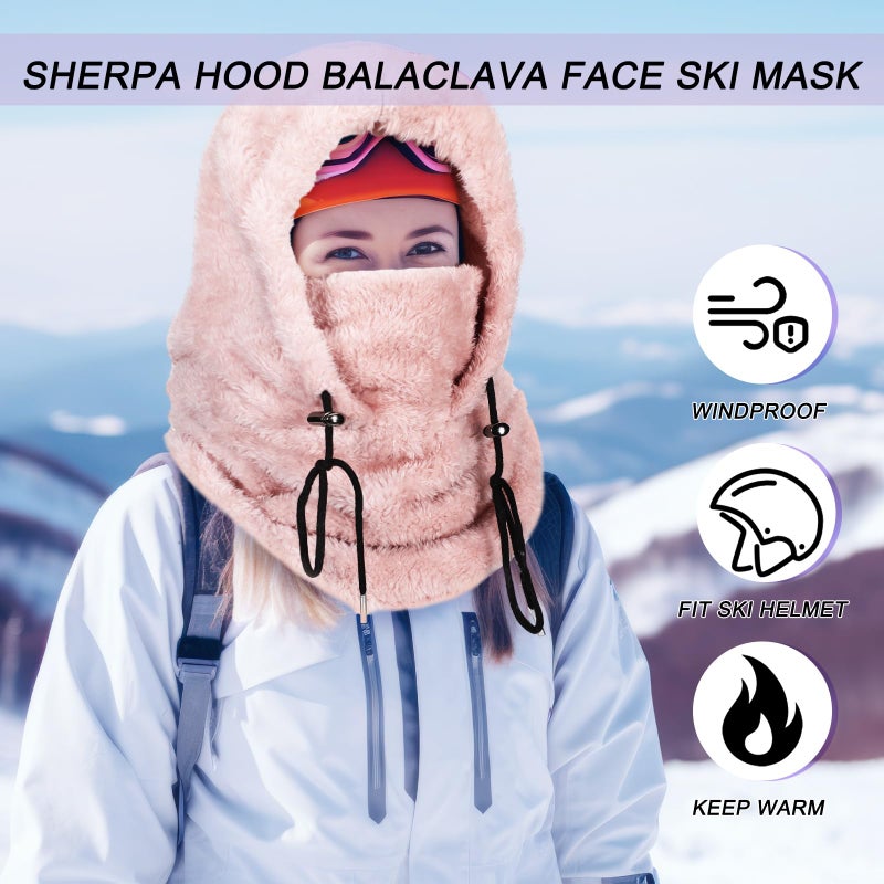 Velmitten 3 Pcs Over Helmet Balaclava Ski Mask Men Women Balaclava Windproof Fuzzy Face Mask Neck Warmer Scarf Helmet Hood(Wool,Beige, Pink, Purple) - Image 5