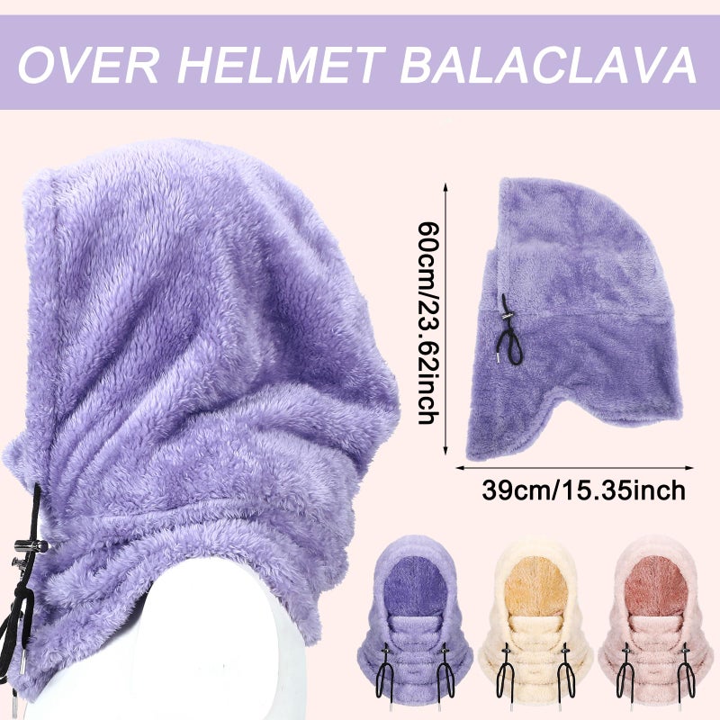 Velmitten 3 Pcs Over Helmet Balaclava Ski Mask Men Women Balaclava Windproof Fuzzy Face Mask Neck Warmer Scarf Helmet Hood(Wool,Beige, Pink, Purple) - Image 2