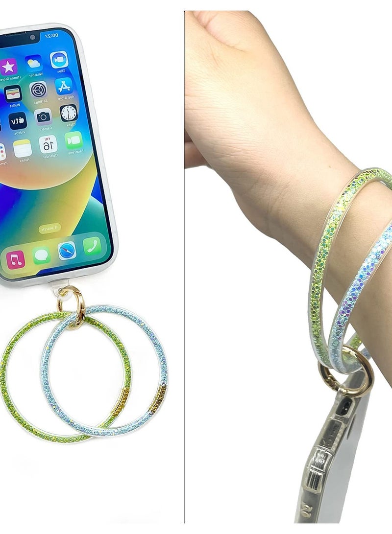 Y&D Phone Wrist Lanyard, Bling Loop Strap, Silicone Charm Bracelet, Keychain Wristlet for Most Smartphones Women Girls, Blue + Green - Image 3