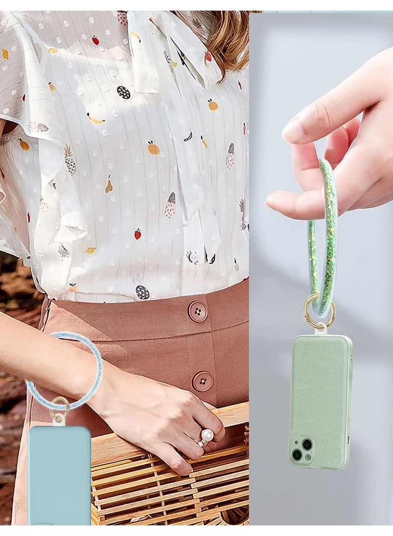Y&D Phone Wrist Lanyard, Bling Loop Strap, Silicone Charm Bracelet, Keychain Wristlet for Most Smartphones Women Girls, Blue + Green - Image 2
