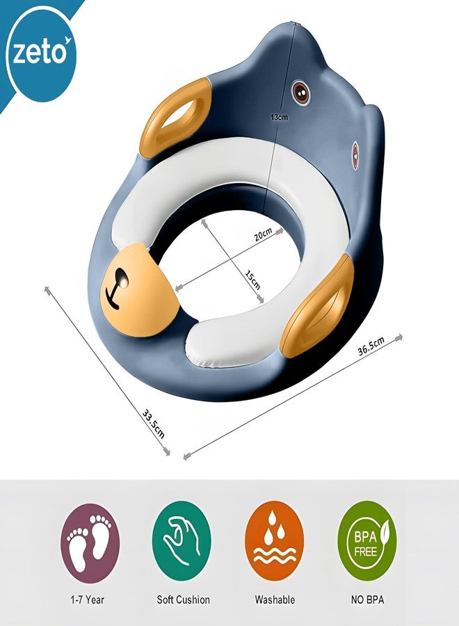 ZETO Western Toilet Potty Ring with Soft Cushion Seat and Handle for Baby Potty Training, Suitable for Round and Oval Toilets, Non-Slip with Splash Guard Potty Seat (BLUE) - Image 4
