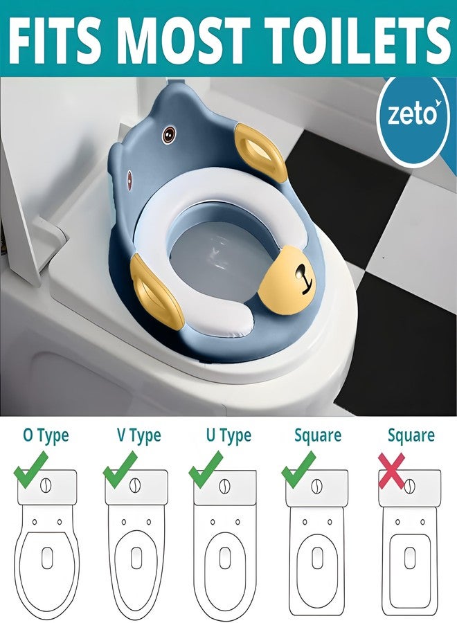 ZETO Western Toilet Potty Ring with Soft Cushion Seat and Handle for Baby Potty Training, Suitable for Round and Oval Toilets, Non-Slip with Splash Guard Potty Seat (BLUE) - Image 5
