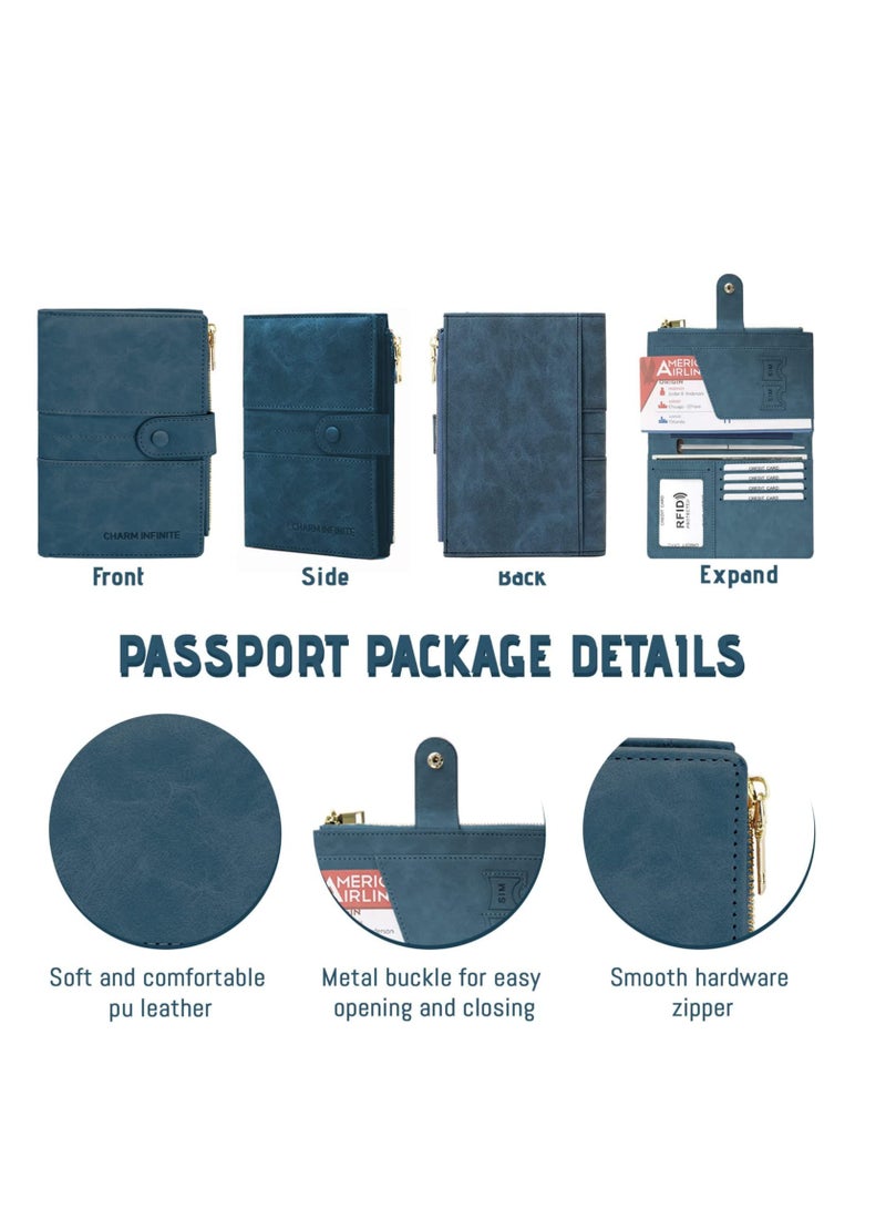 Excefore Passport Holder RFID Blocking, Passport Cover Case, PU Leather Travel Wallet for Passport Credit Cards, Bi-fold Large Capacity Travel Card Purse with Zipper - Image 5