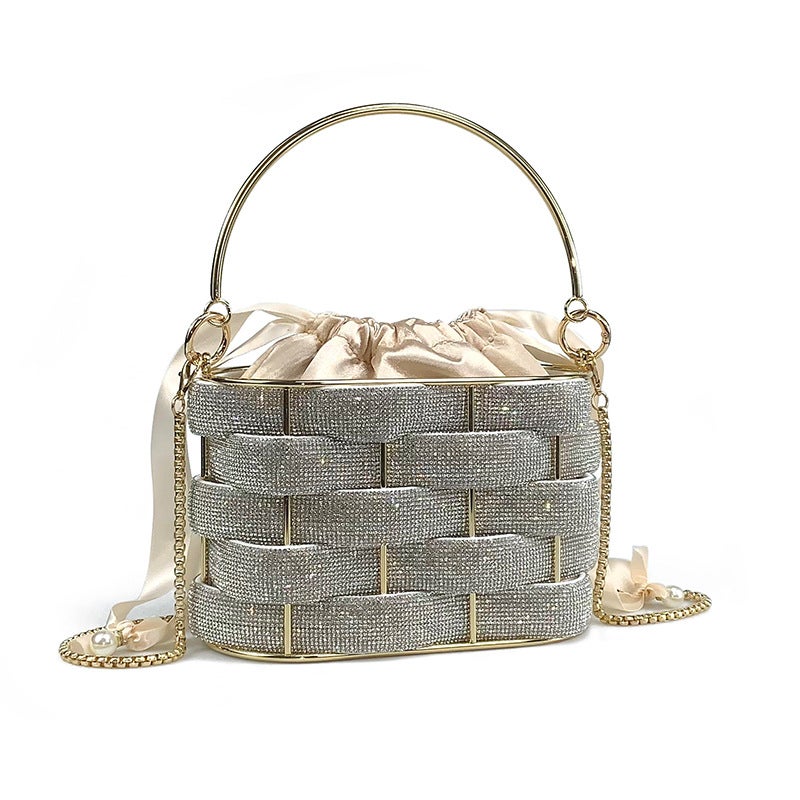 Bucket Bag Women'S Women'S Bag Portable Bird Cage Bag Woven Vegetable Basket Bag High-End Rhinestone Bag - Image 4