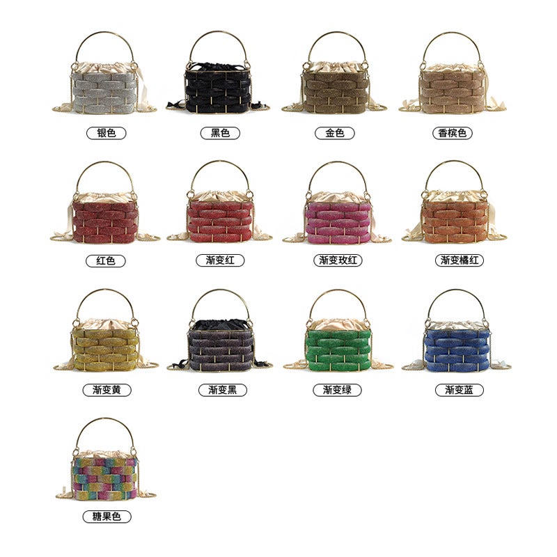 Bucket Bag Women'S Women'S Bag Portable Bird Cage Bag Woven Vegetable Basket Bag High-End Rhinestone Bag - Image 3