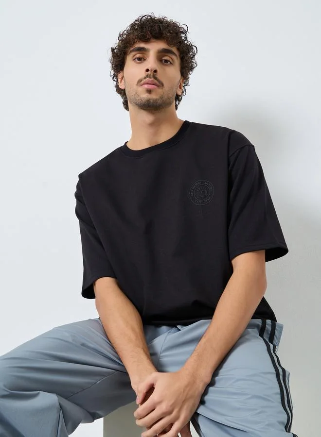 Styli Black Graphic Print Oversized T-Shirt