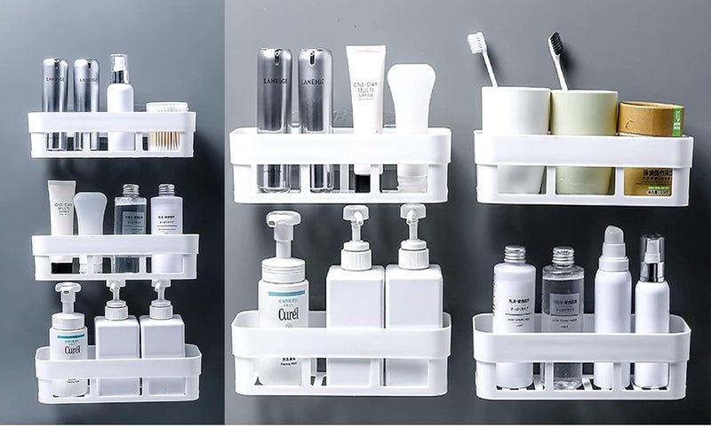 SHOPITECH Combo of 6 PCS Bathroom Shelf RackKitchen ShelfWardrobe ShelfPerfume Rack Plastic Wall Shelf 6 Bathroom Shelves - Image 1