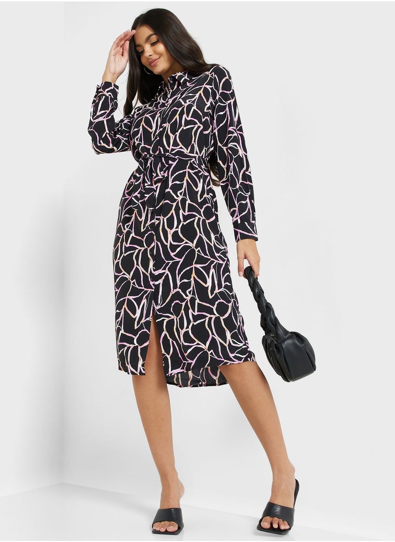 VERO MODA - Belted Printed Shirt Dress - Image 1