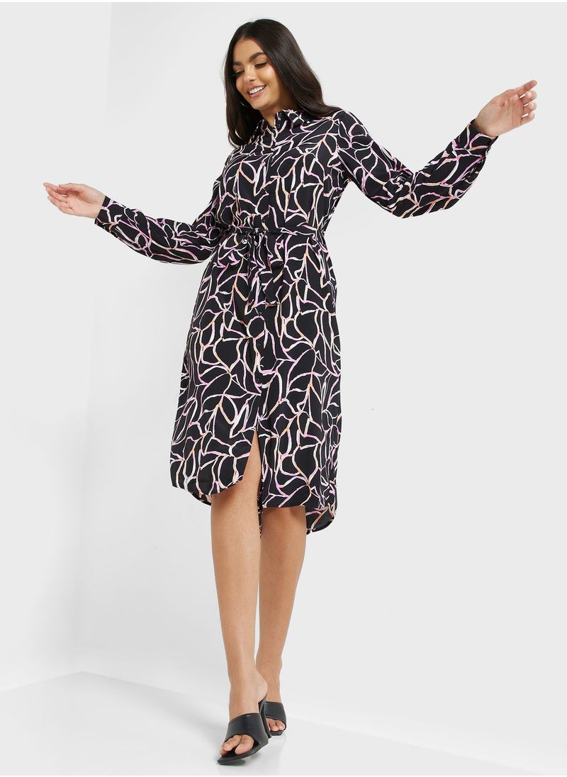 VERO MODA - Belted Printed Shirt Dress - Image 1