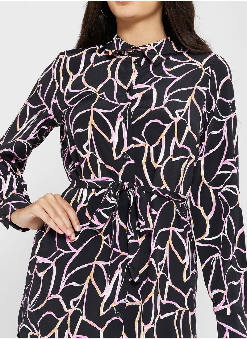 VERO MODA - Belted Printed Shirt Dress - Image 1