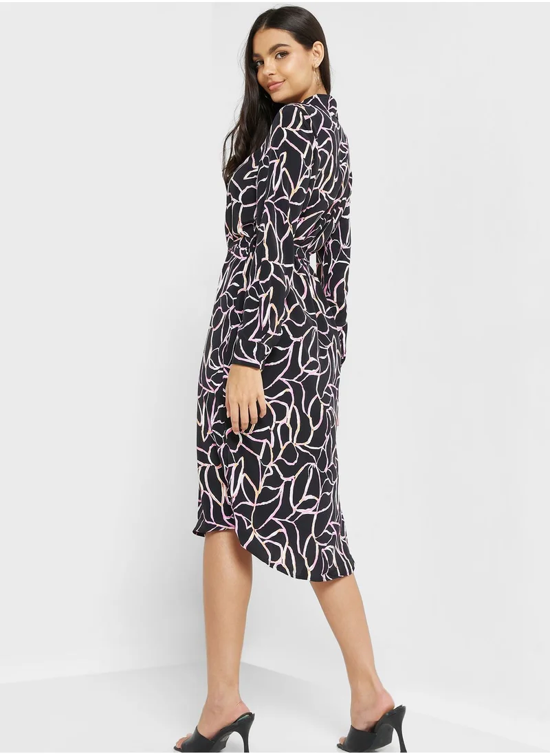 VERO MODA Belted Printed Shirt Dress