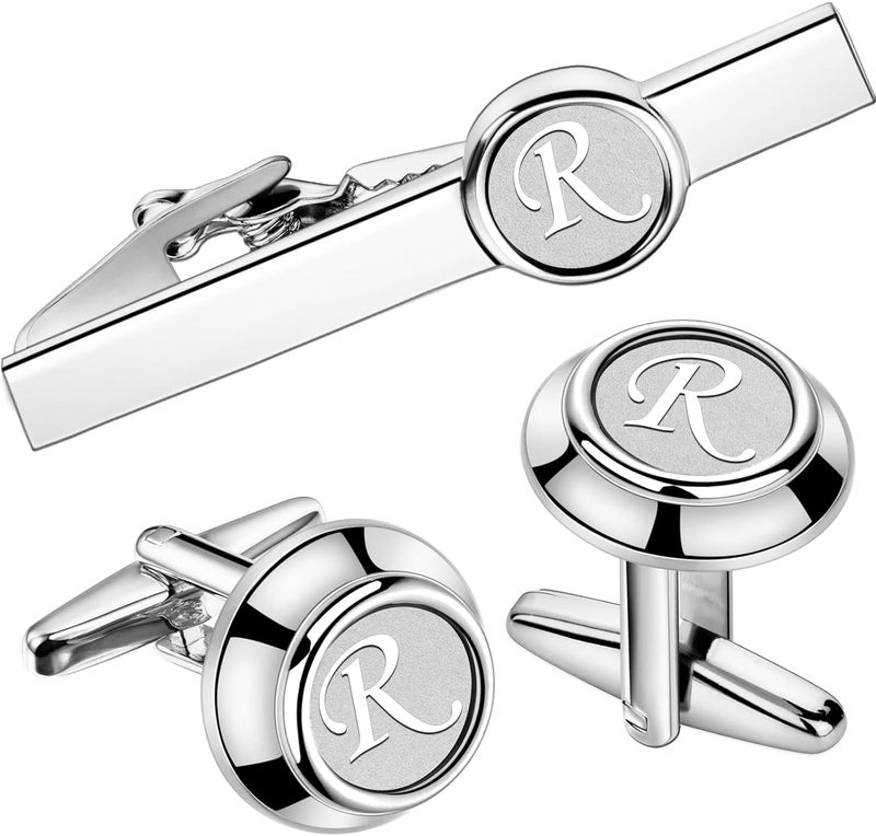 AMITER 26 Letters Tie Clip and Cufflinks for Men, Initial Tie Bar & Cuff Links Set Necktie Clip for Business, Wedding, Anniversary - Image 1