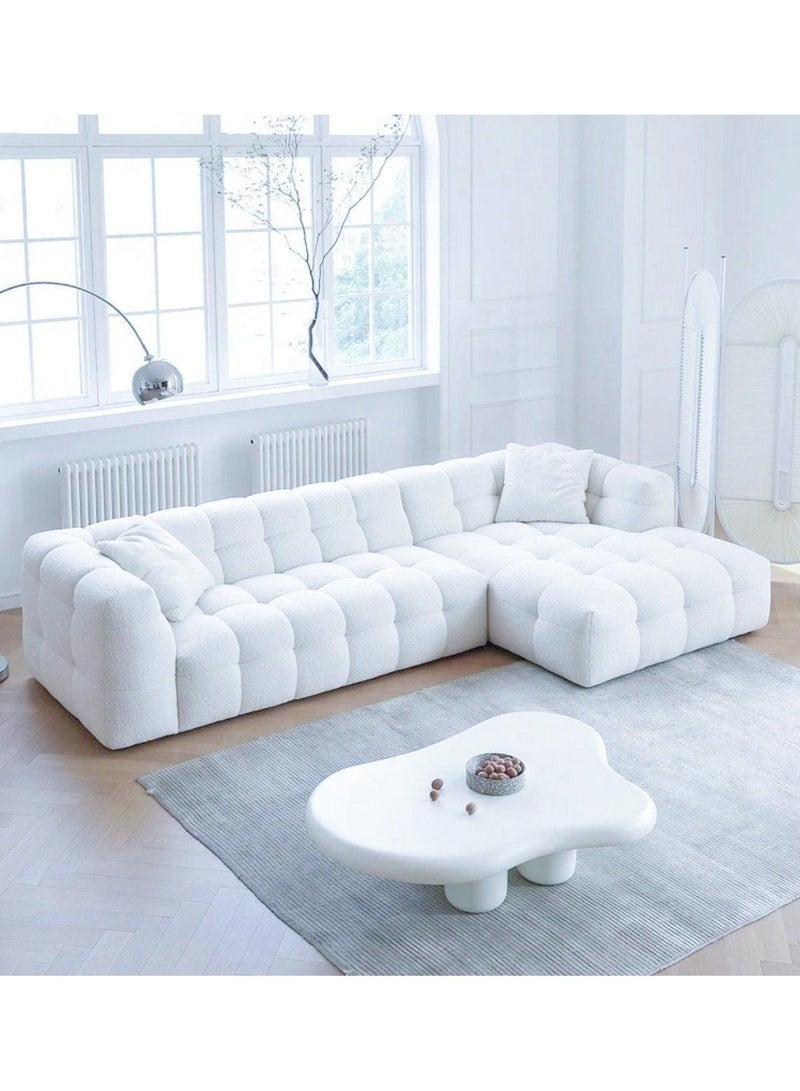 Al Zakharef Furniture Milbrey Fleece Fabric Overstuffed Multifunction Cloud L-shaped Sofa Chair set for Living Room Office - White Left side - Image 1