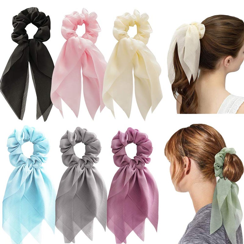 Elegant Scrunchies and Hair Ribbons for Women  Girls 8 Pcs Double Layer Hair Bows with Cute Bunny Ears 6 Colors
