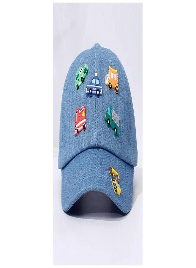 EvoNest Kids Cap | Adorable Cute Cars Applique Detailed Cap for 3 Year Kids - Sunshade Protection Hat (Blue) - Image 2