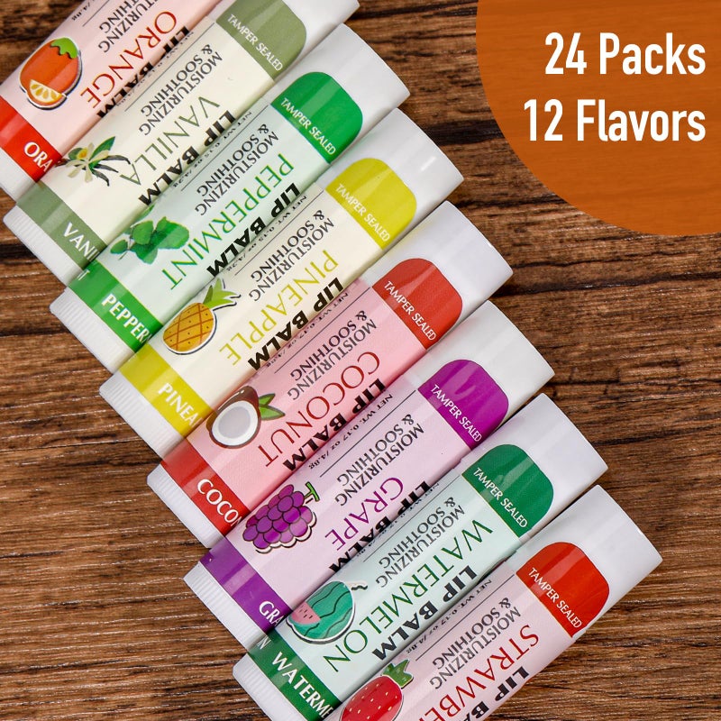 AZEN 24 Pack Lip Balm Bulk, Moisturizing Lip Balms for dry cracked lips, Valentines Gifts Easter Basket Stuffers - 12 Flavors - Image 2
