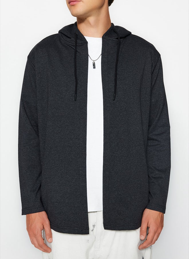 trendyol Anthracite Regular Fit Hooded Sweatshirt/Cardigan - Image 3