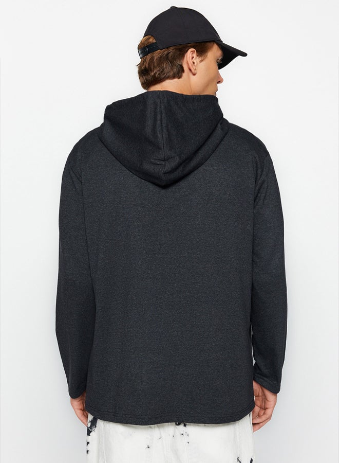 trendyol Anthracite Regular Fit Hooded Sweatshirt/Cardigan - Image 5