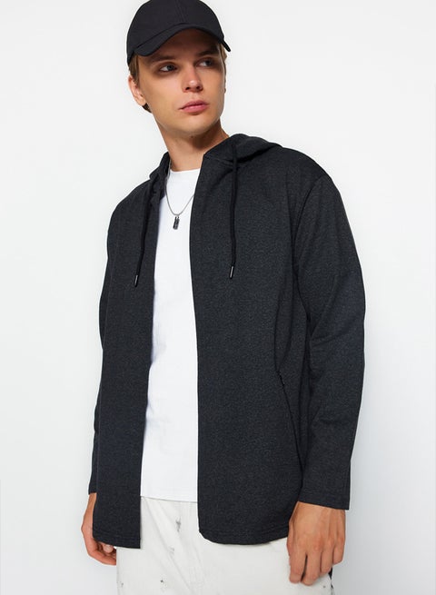 Anthracite Regular Fit Hooded Sweatshirt/Cardigan