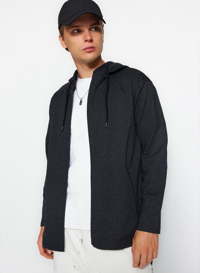 trendyol Anthracite Regular Fit Hooded Sweatshirt/Cardigan - Image 1