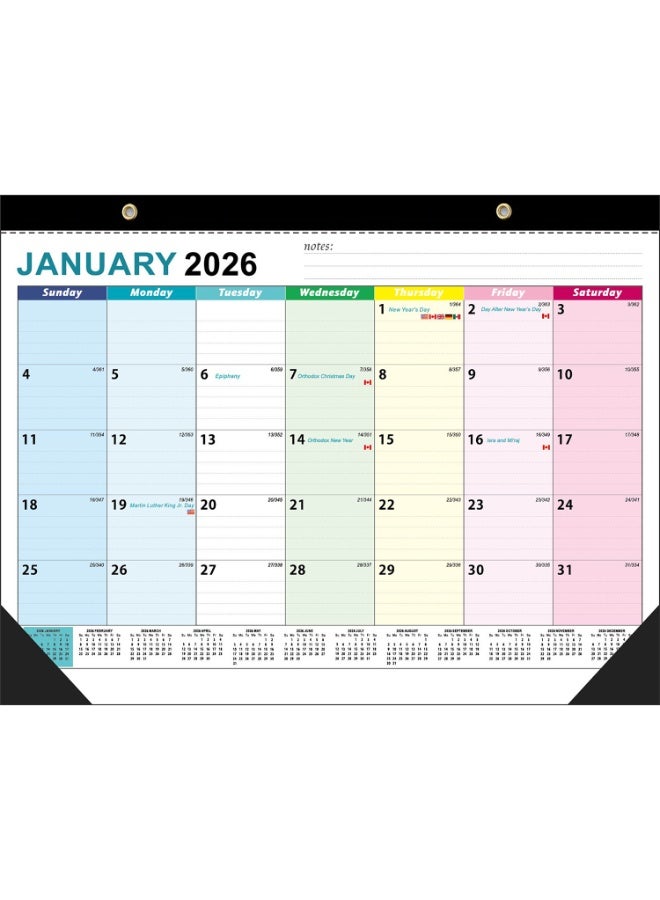 تقويم حائطي 2026، 2026-2027 شهري مكتب و تقويم حائطي لمدة 18 شهرا، مصنوع من ورق سميك ومتين، مجهز بأجهزة حماية زاوية، قائمة مهام، ملصقات تخطيط الجدول. من يناير 2026 إلى يونيو 2027، 55.8 سم × 43.1 سم، مزدوج الخيط، مع كتل كبيرة من التاريخ اليولياني. - Image 1