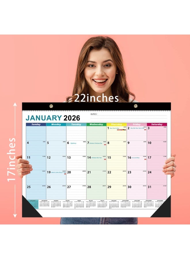 تقويم حائطي 2026، 2026-2027 شهري مكتب و تقويم حائطي لمدة 18 شهرا، مصنوع من ورق سميك ومتين، مجهز بأجهزة حماية زاوية، قائمة مهام، ملصقات تخطيط الجدول. من يناير 2026 إلى يونيو 2027، 55.8 سم × 43.1 سم، مزدوج الخيط، مع كتل كبيرة من التاريخ اليولياني. - Image 3