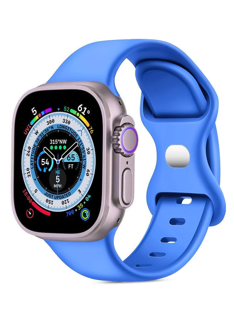 سوار مع حافظة لساعة Apple Watch Ultra/Ultra 2 مقاس 49 مم، سوار رياضي بديل من السيليكون قابل للتعديل، حزام مع غطاء وواقي شاشة زجاجي مدمج لساعة iWatch Ultra مقاس 49 مم (أزرق فاتح) - Image 3