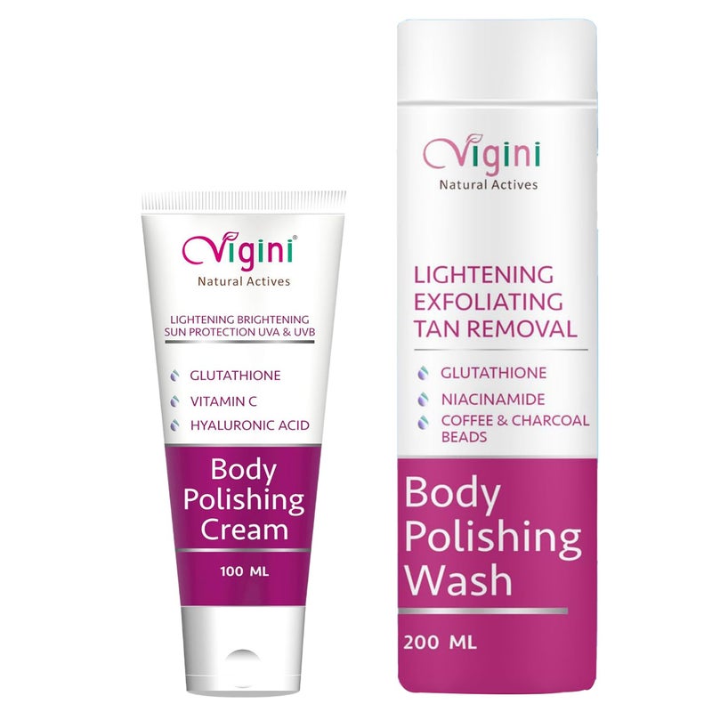 Vigini فغيني مقشر للبقع الداكنة للبشرة الباهتة وإزالة تان د د 300 مل مع غسول قهوة الجلوتاثيون وكريم مرطب لتفتيح البشرة بفيتامين سي 1% للرجال والنساء - Image 1