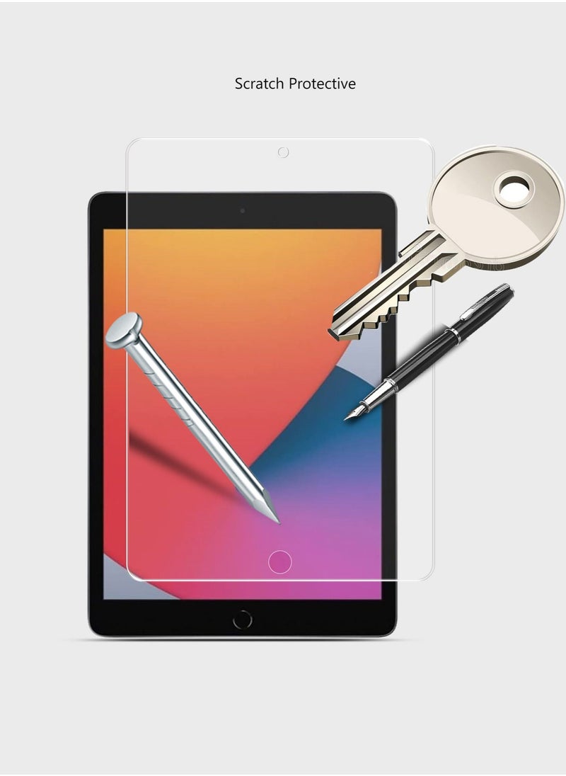واقي شاشة زجاجي مقوى عالي الجودة 9H 0.33 مم لجهاز Apple iPad مقاس 10.2 بوصة (2019، 2020، 2021) - غطاء كامل، مضاد لبصمات الأصابع، مضاد للفقاعات، مقاوم للخدش، سهل التركيب