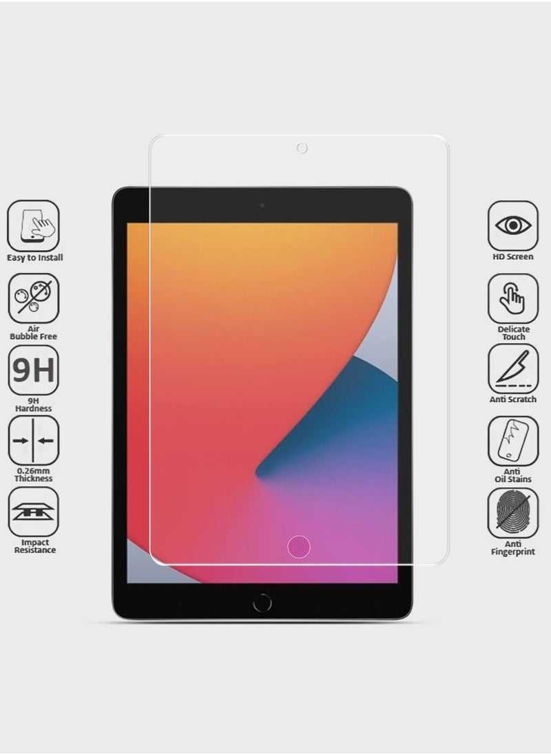 واقي شاشة زجاجي مقوى عالي الجودة 9H 0.33 مم لجهاز Apple iPad مقاس 10.2 بوصة (2019، 2020، 2021) - غطاء كامل، مضاد لبصمات الأصابع، مضاد للفقاعات، مقاوم للخدش، سهل التركيب