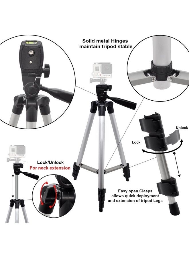 eCostConnection 50" Aluminum Camera Tripod with Built in Bubble Level Indicator for All GoPro HERO Cameras + Tripod Mount & an eCostConnection Microfiber Cloth - Image 4