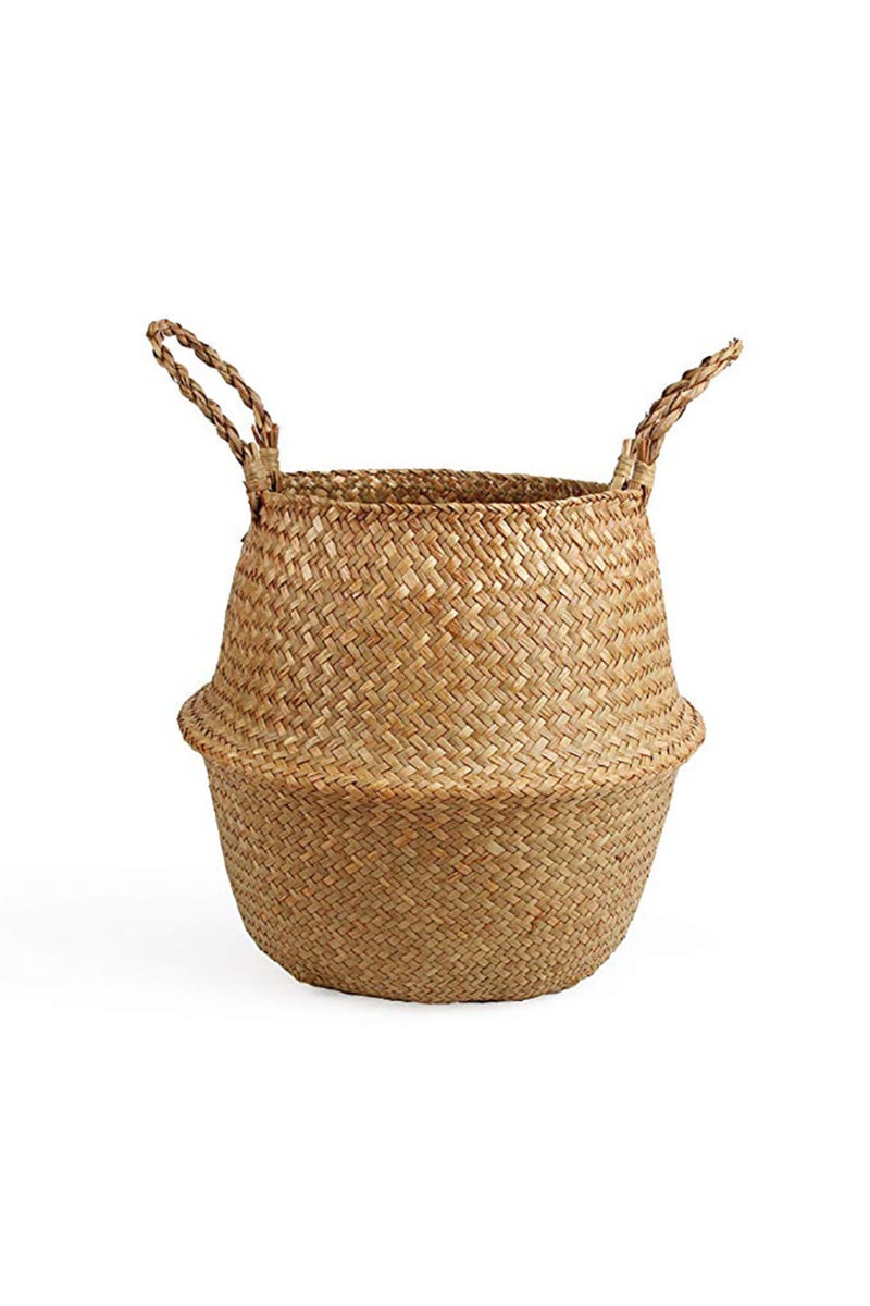 27cmX24cm primary Storage Baskets Straw Wicker Rattan Hanging Flowerpot Seagrass Folding Laundry Clt