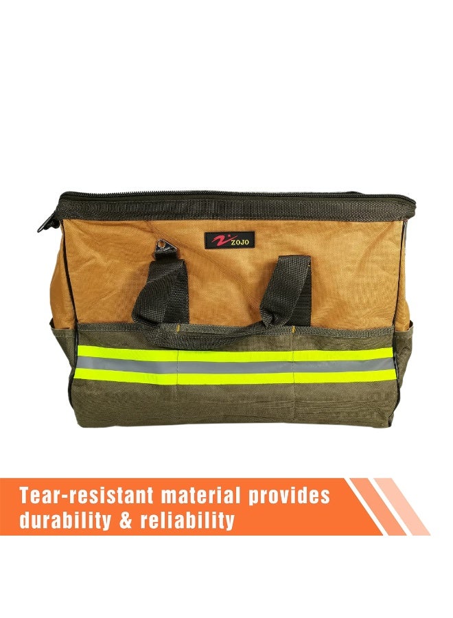 ZOJO 16 Inch Tool Bag with 16 Pockets, Heavy Duty Tool Storage Bag, Wide Mouth Electrician Tool Organizer, Reinforced Handle, Adjustable Shoulder Strap, Multi Pocket Tool Carry Bag for Home, Garage & Professional Use - Image 4