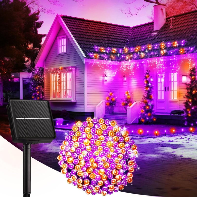 Brightown 100LED Solar String Lights Outdoor Solar Powered Lights IP65 Waterproof for Party Garden Yard Home Holiday Tree Decoration Lighting OrangePurple 100LED1PACK - Image 1