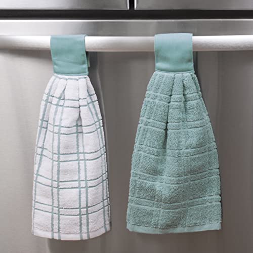 Ritz Premium 100% Cotton Solid and Multi Check Kitchen Tie Towel Absorbent, Super Soft, and Fast Drying Hang Towel, Set of Three, Dew - Image 5