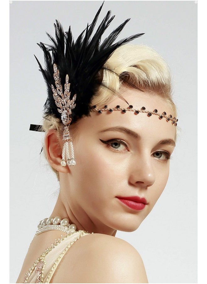 Art Deco 1920'S Flapper Great Gatsby Inspired Leaf Medallion Pearl Headband Black Feather (Gold And Black Feather) - pzsku/Z9A01BF16FC3C15B50E65Z/45/_/1718644170/f945672e-e501-4fa0-ad13-241da13fd990