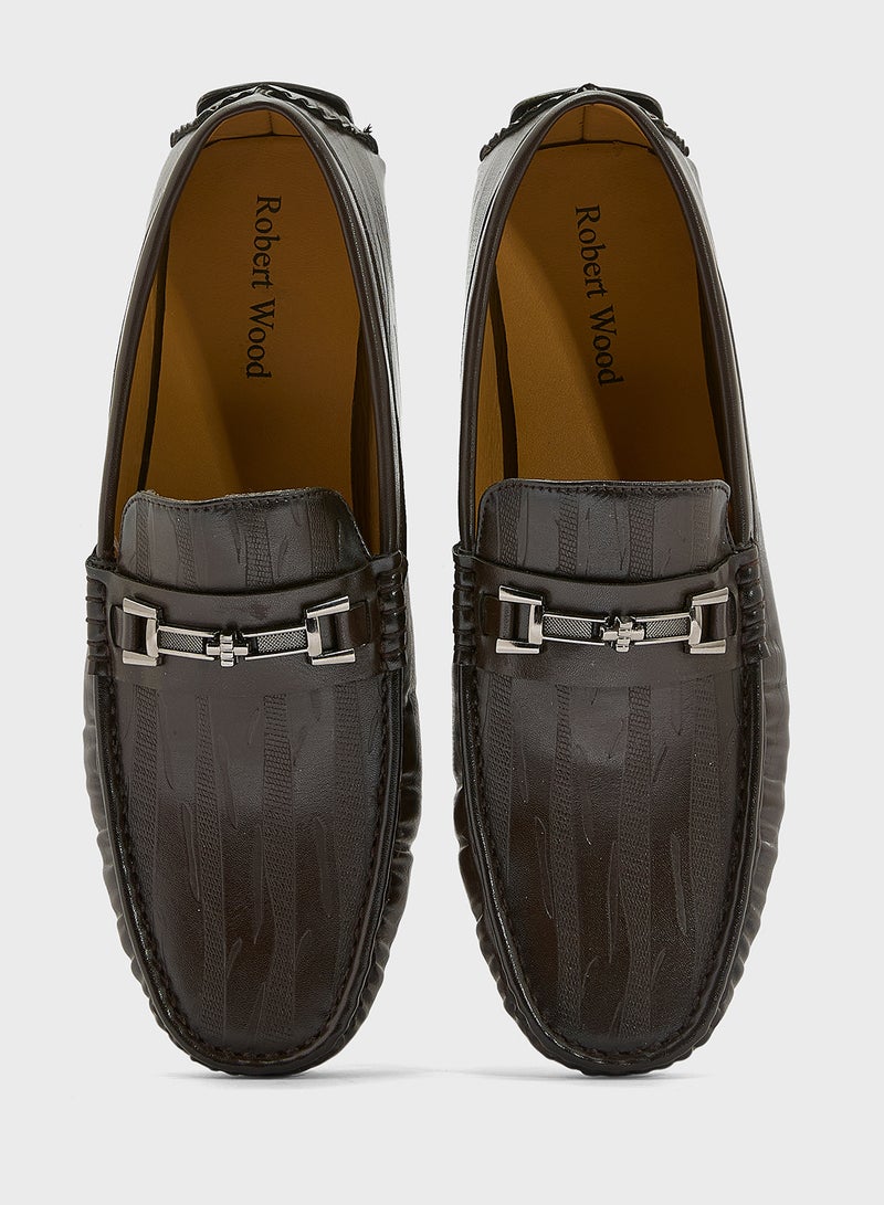 Robert Wood Trim Detail Textured Loafers  - Image 4