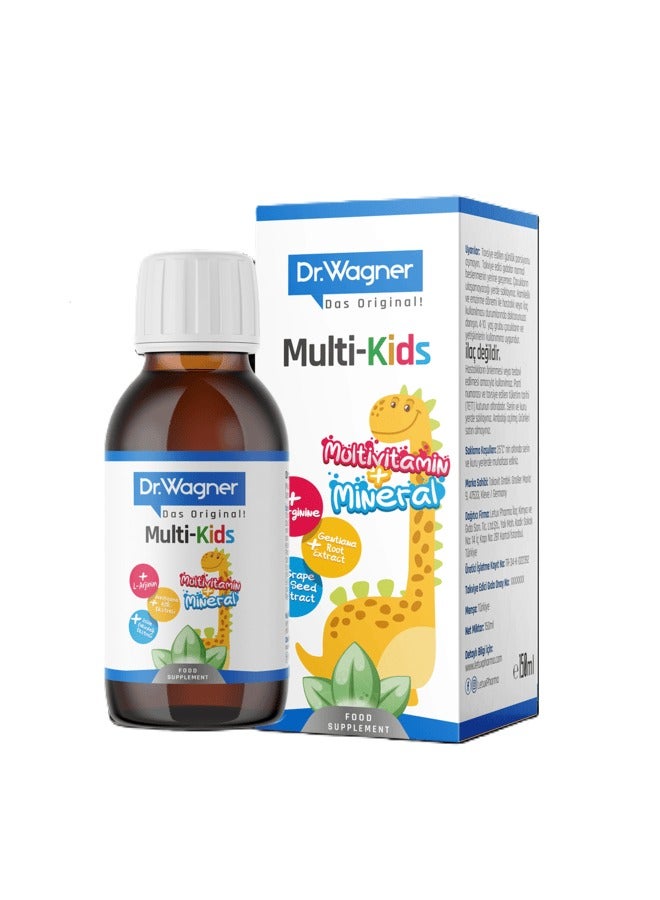 Dr.Wagner Dr. Wagner Multi-Kids Multivitamin + Mineral Syrup 150ml – Orange Flavor Liquid Supplement for Children’s Growth & Immunity 