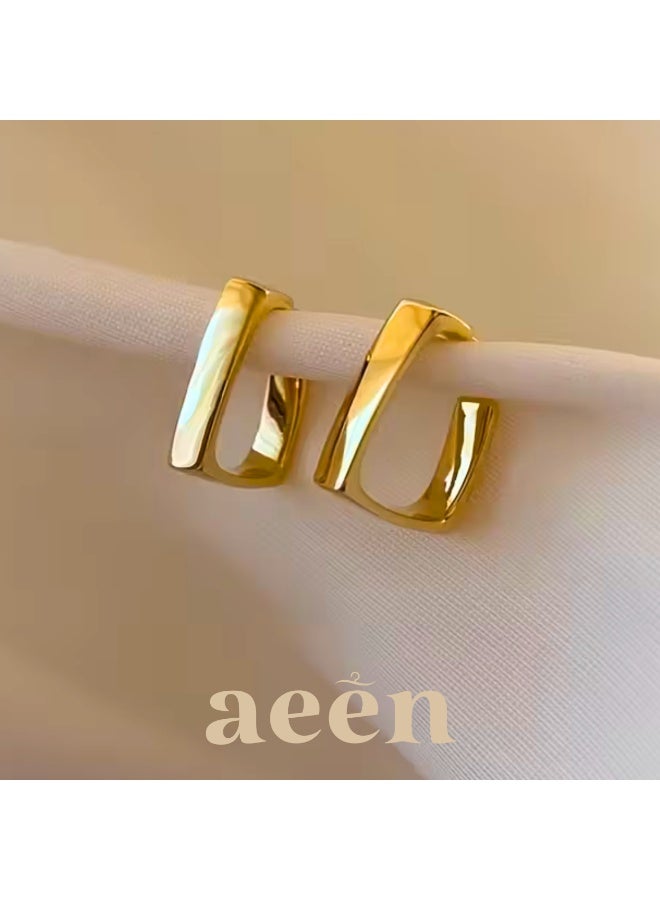 aeen Minimalist 18k Gold Plated Rectangle Hoop Earrings – Modern Geometric Design for Women - Image 1