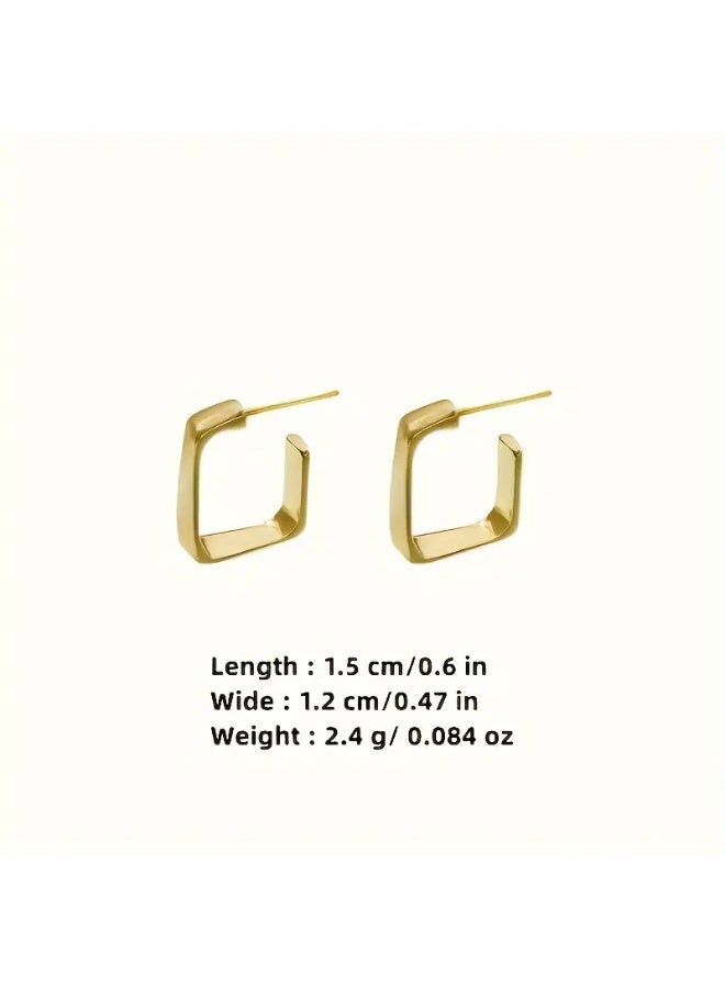 aeen Minimalist 18k Gold Plated Rectangle Hoop Earrings – Modern Geometric Design for Women - Image 4