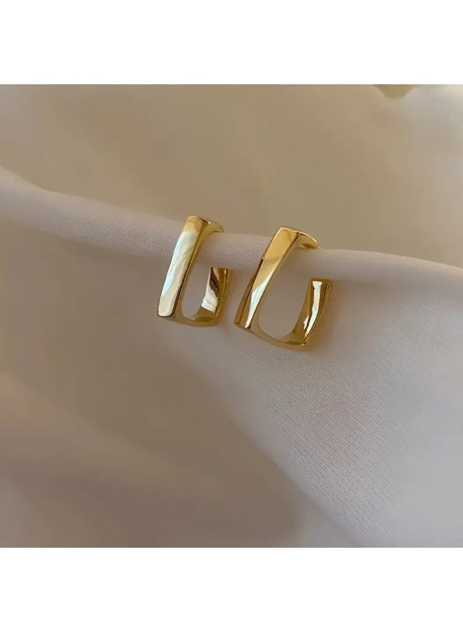 aeen Minimalist 18k Gold Plated Rectangle Hoop Earrings – Modern Geometric Design for Women - Image 3