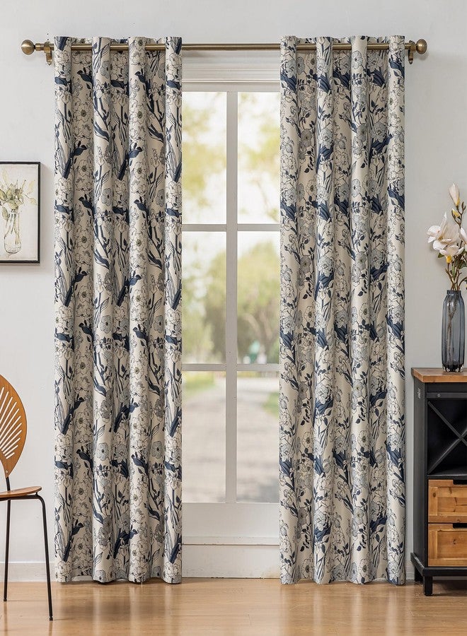 SUOUO Grey Blue Vintage Floral Blackout Curtains for Bedroom 84 inches Long 2 Panels Patterned Wildflower Room Darkening Window Drapes for Living Room - Image 2
